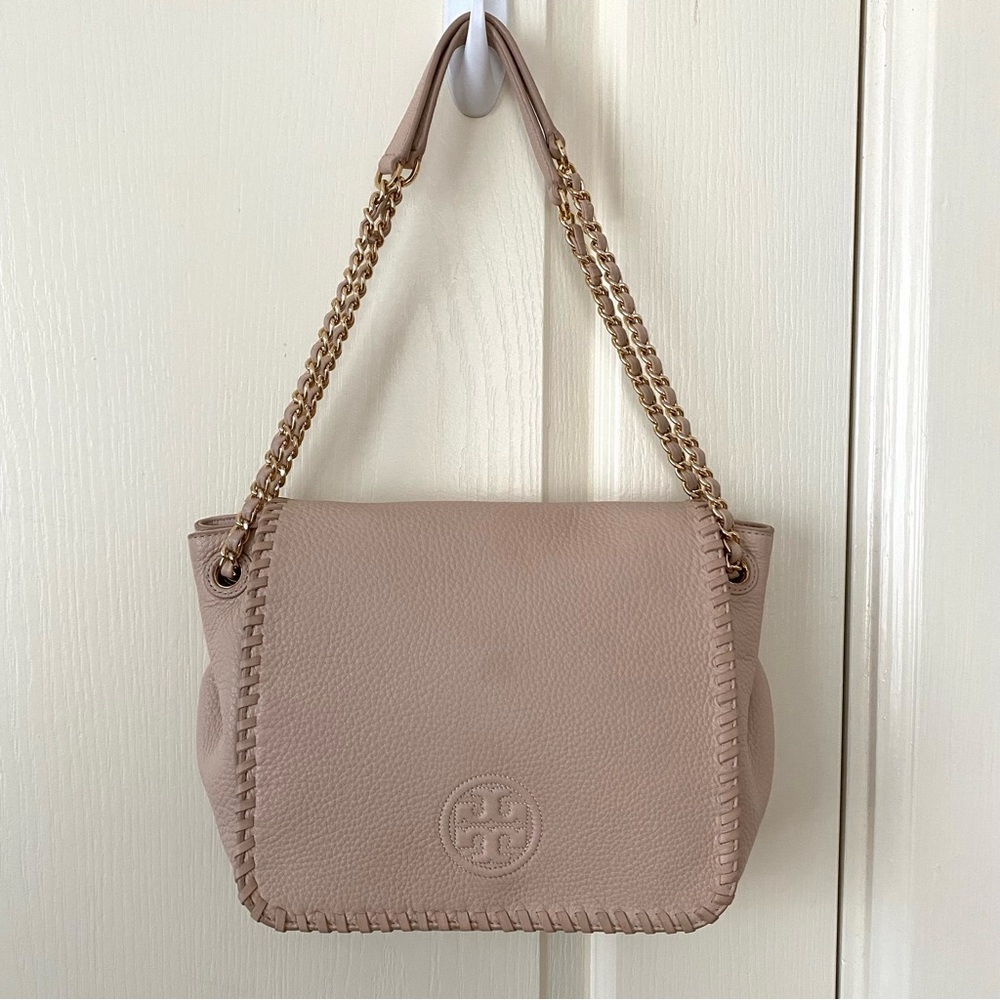 Tory Burch Blush Pink Whipstitch Leather Shoulder Bag